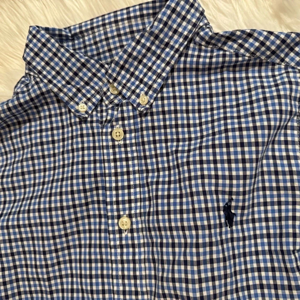 Ralph Lauren Navy Checkered Button Down‎ Shirt Boys Size Large 14/16